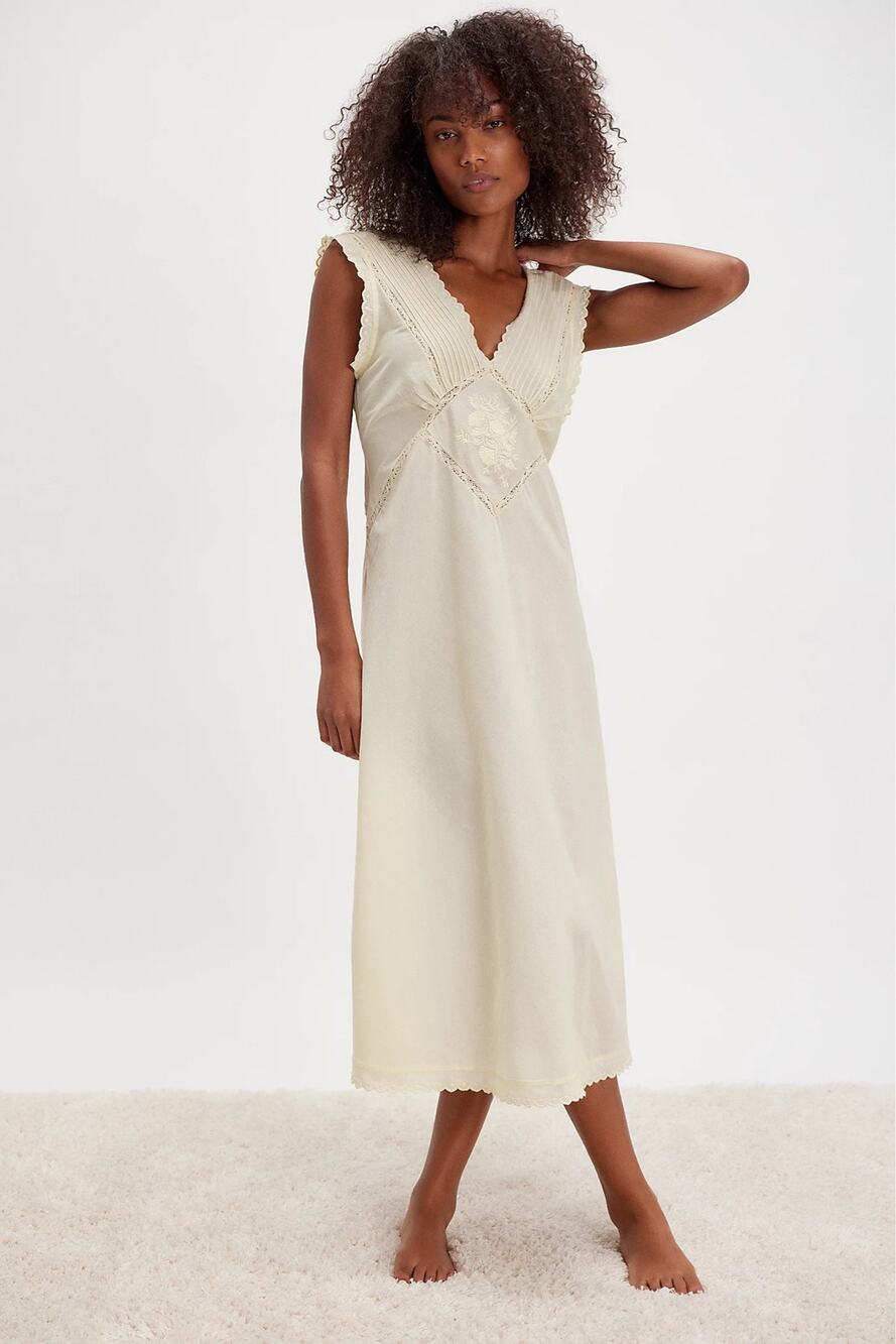 Free People Me And You Midi Slip Dress Silk Cotton Semi Sheer Butter Yellow SM